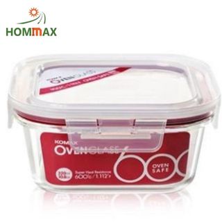 (KOMAX) Hộp thủy tinh vuông 520ml Komax chịu nhiệt tới 600 độ C Oven Glass, [Xuất Xứ Hàn Quốc]