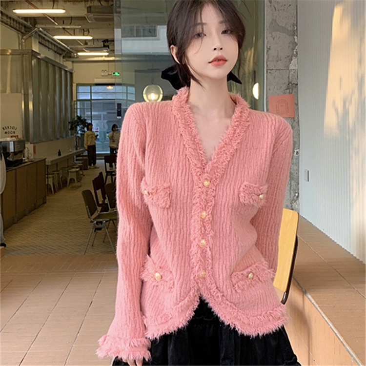 IELGYÁo cardigan Dệt Kim Tay Dài Dáng Rộng Cổ Chữ V Màu Sắc Ngọt Ngào Cho Nữ