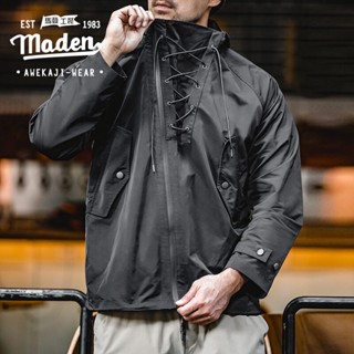 Áo khoác MADEN có mũ trùm phối khóa kéo phong cách retro Mỹ