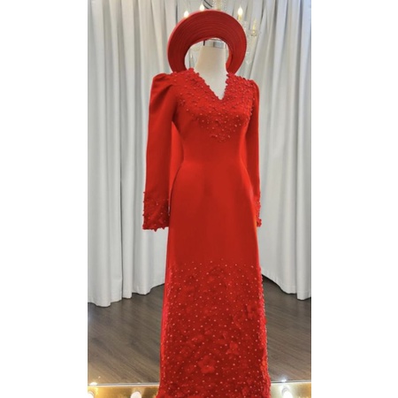 Áo dài hỏi cưới trắng kết hoa siêu xinh kèm mấn và áo choàng