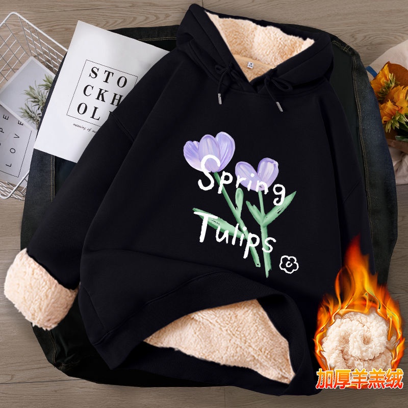 Áo Hoodie Lót Lông Cừu Dày Phong Cách Thu Đông Mới