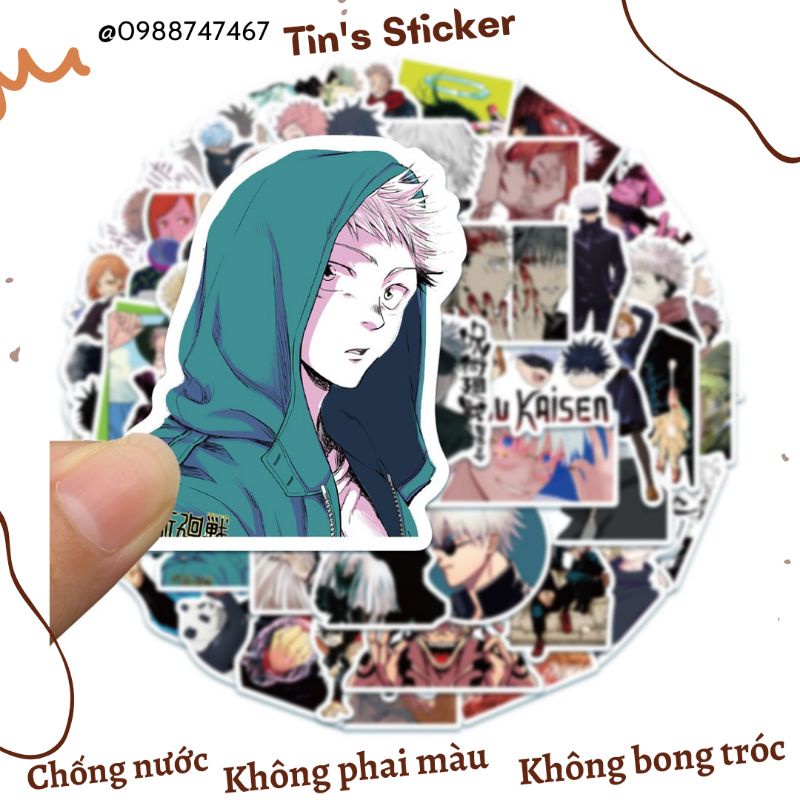 Set combo 50 miếng dán sticker Hoạt hình anime Chú Thuật Hồi Chiến Jujutsu Kaisen chống thấm nước dán nón mũ bảo hiểm