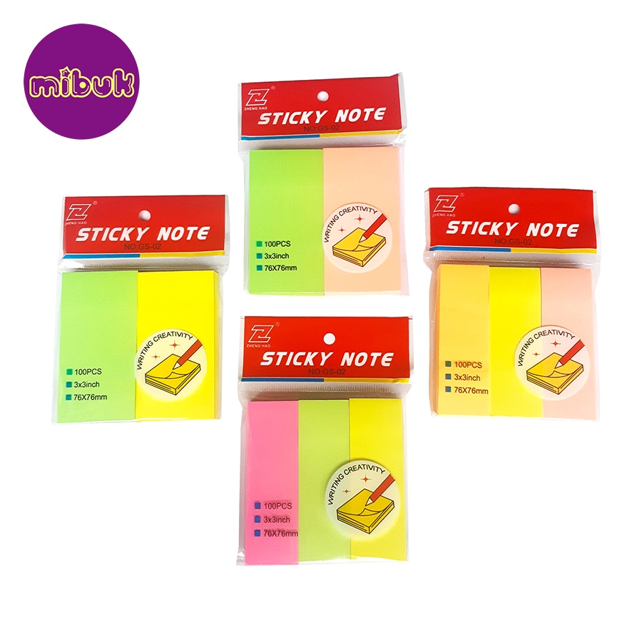 Giấy note 3x3 100 tờ chia 2 màu 3 màu tông dạ quang dùng ghi chú Sticky note ZHENG HAO