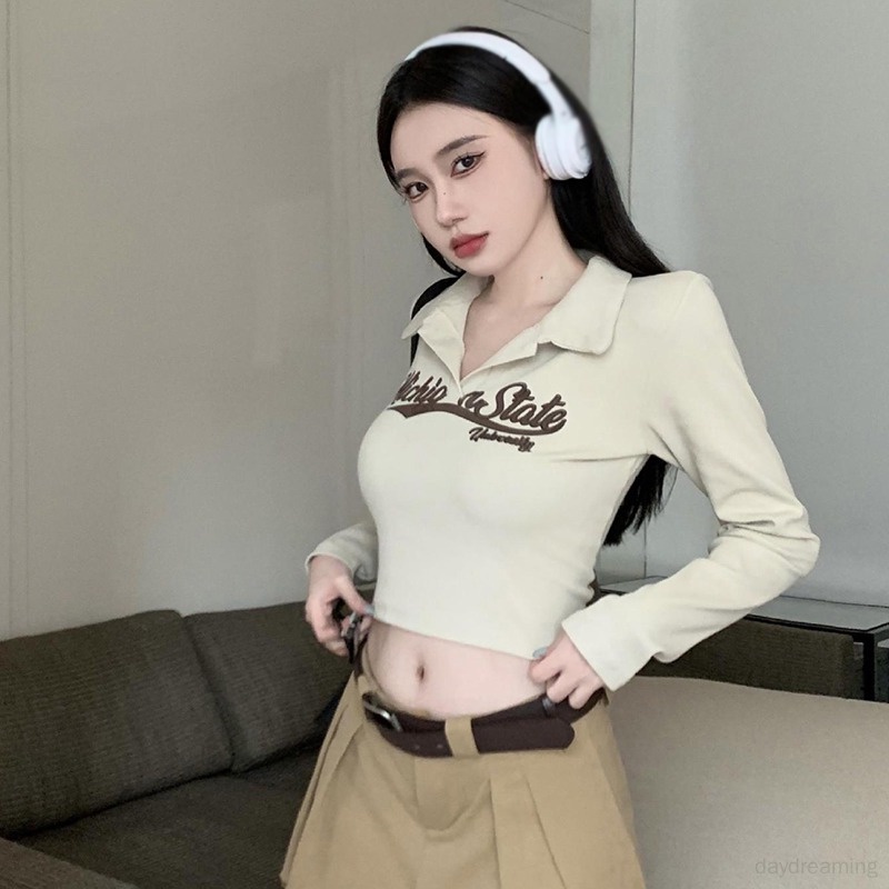Áo Croptop Dệt Kim Tay Dài Kiểu Vintage Cá Tính Cho Nữ