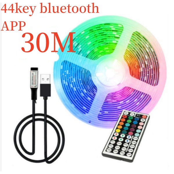 Dây Đèn LED RGB 5050-44 Bóng 30M Nhiều Màu Sắc Kèm Điều Khiển Từ Xa Kết Nối bluetooth Cổng USB Trang Trí Nền TV