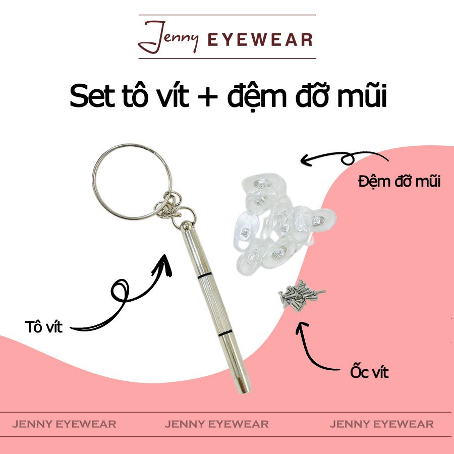 Set 5 cặp đệm đỡ mũi và ốc vặn kính tặng kèm tô vít tiện lợi - Kính mắt Jenny