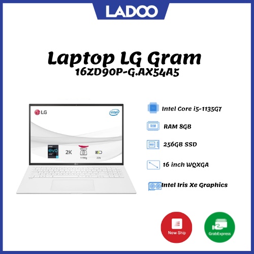 Laptop LG Gram 16ZD90P-G.AX54A5/ White/ Intel Core i5-1135G7(up to 4.2Ghz, 8MB)/ RAM 8GB