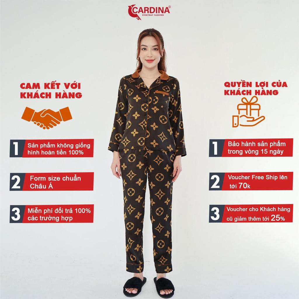 Đồ Bộ Pijama Nữ 𝐂𝐀𝐑𝐃𝐈𝐍𝐀 Chất Lụa Satin Nhật Cao Cấp Quần Dài Áo Dài Tay Họa Tiết 2Pi04