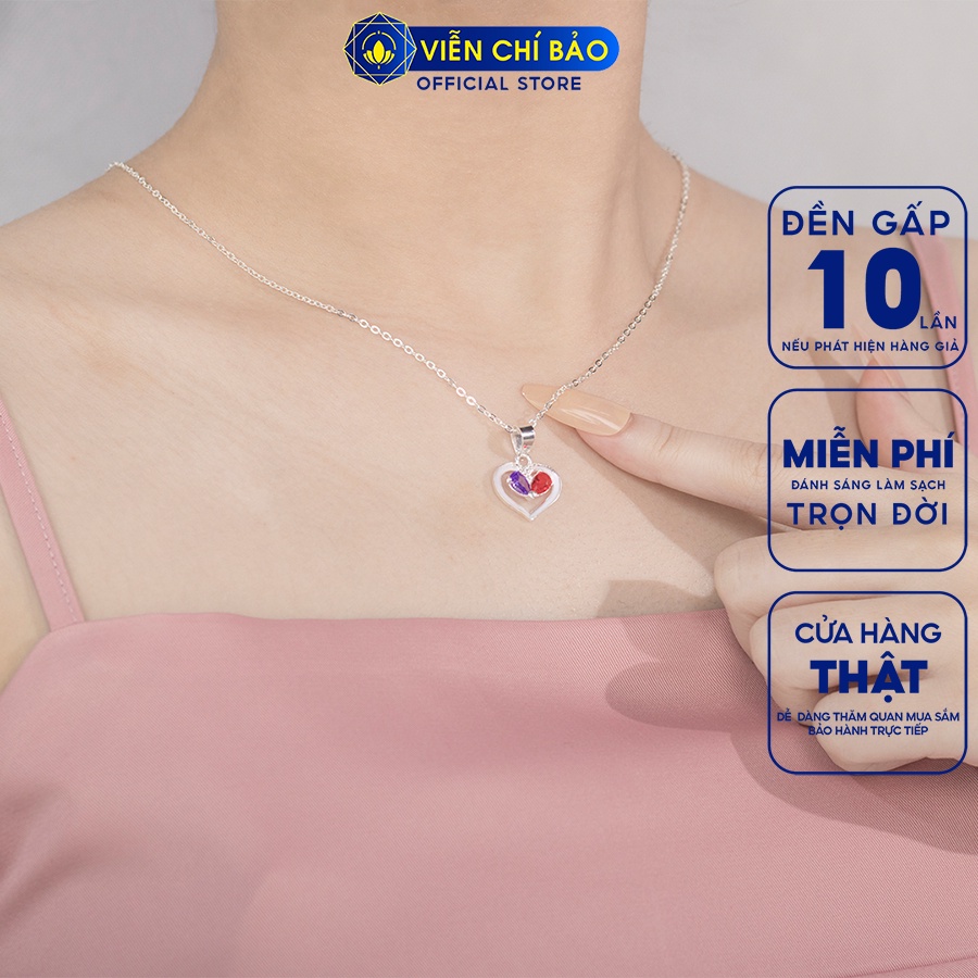 Dây chuyền bạc nữ trái tim đính đá chất liệu bạc 925 thời trang phụ kiện trang sức nữ Viễn Chí Bảo D400613