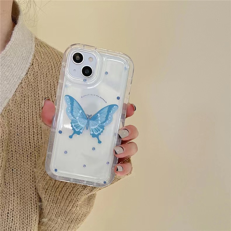 Ốp Điện Thoại Silicone Mềm Trong Suốt Chống Sốc In Hình Bướm Xanh Cho IPhone 14 12 13 11 Pro XS Max X XR 8 7 Plus 6S