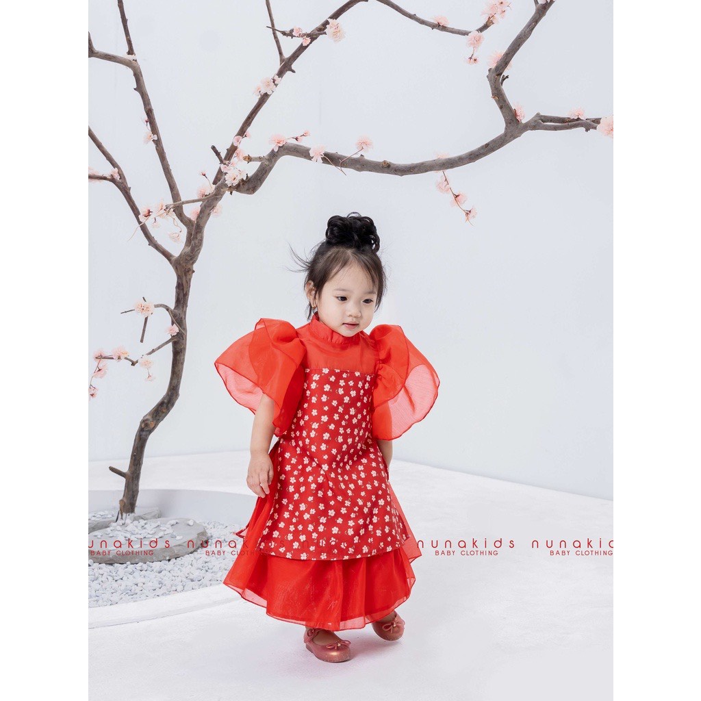 Áo dài hoa tay 2 lớp bé gái