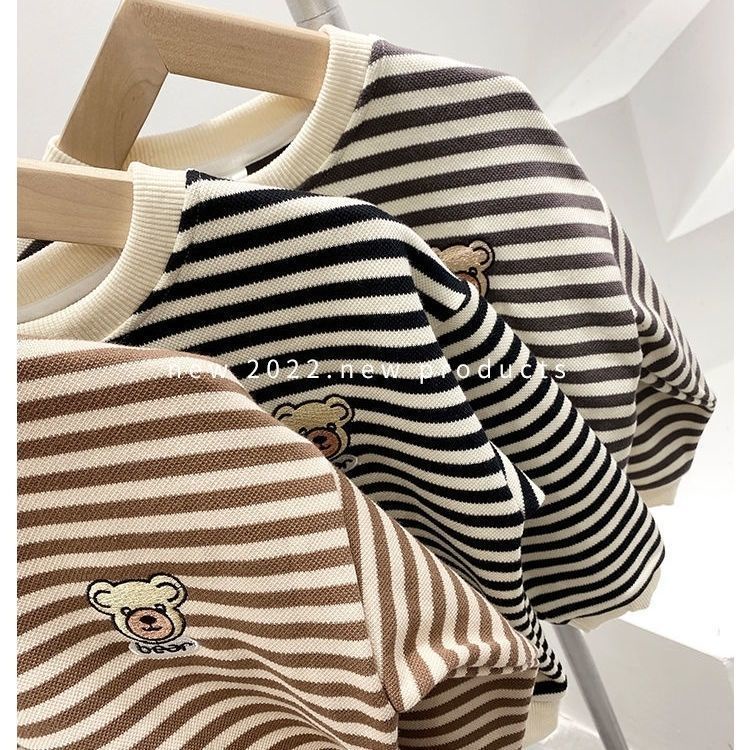 Áo Nỉ Dài Tay Họa Tiết Kẻ Sọc Thời Trang Thu Đông Cho Bé