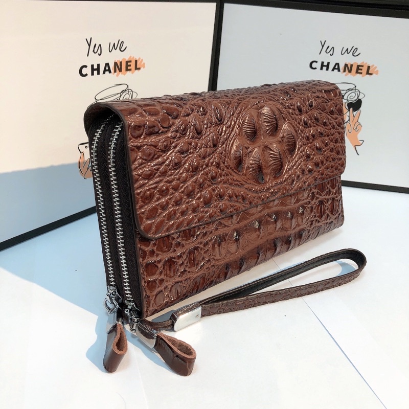 Ví Da Cầm Tay Bản 2 Khóa Chất Da Bò Dập vân cá sấu cao cấp