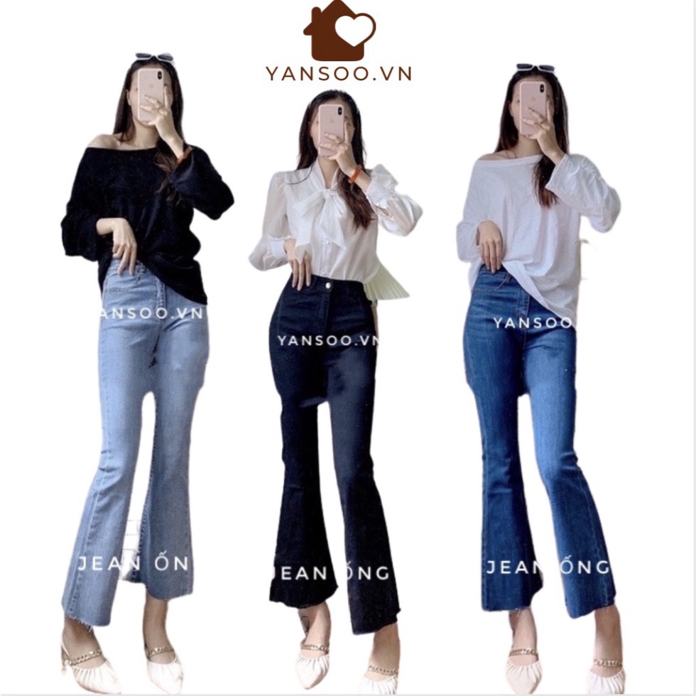 Quần jean ống leo dài cắt gấu cạp cao hách dáng , quần bò giãn lưng cao full 3 màu xanh đậm , xanh nhạt , đen by YANSOO