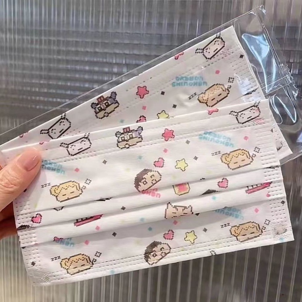 1 Khẩu Trang 3 Lớp Thoáng Khí In Họa Tiết Hoạt Hình Cậu Bé Bút Chì Shin-chan