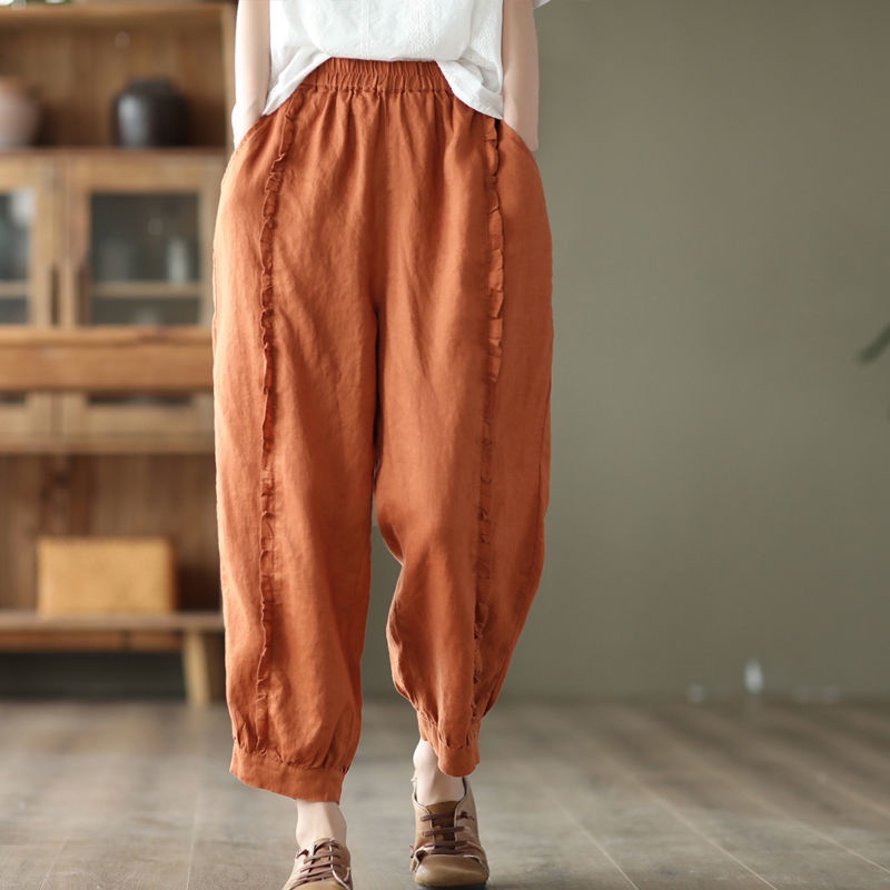 Quần Harem Cotton Màu Trơn Lưng Cao Phong Cách Retro Mùa Hè Mới