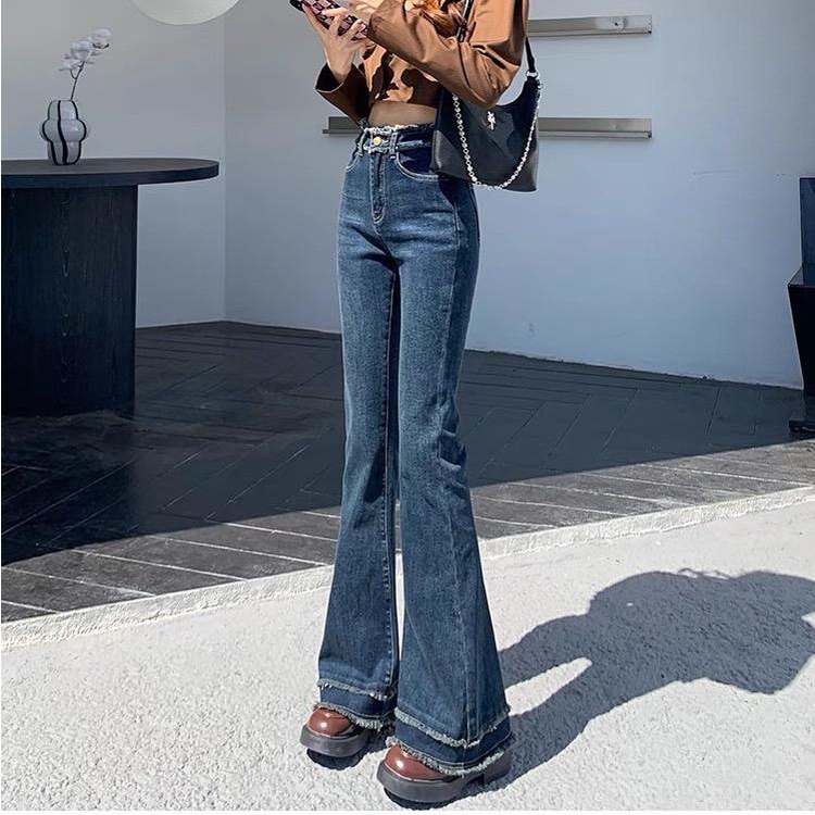 Quần jean nữ Nino Official Quần jean ống loe kiểu lưng tua lai đắp dài 100cm (Q217)