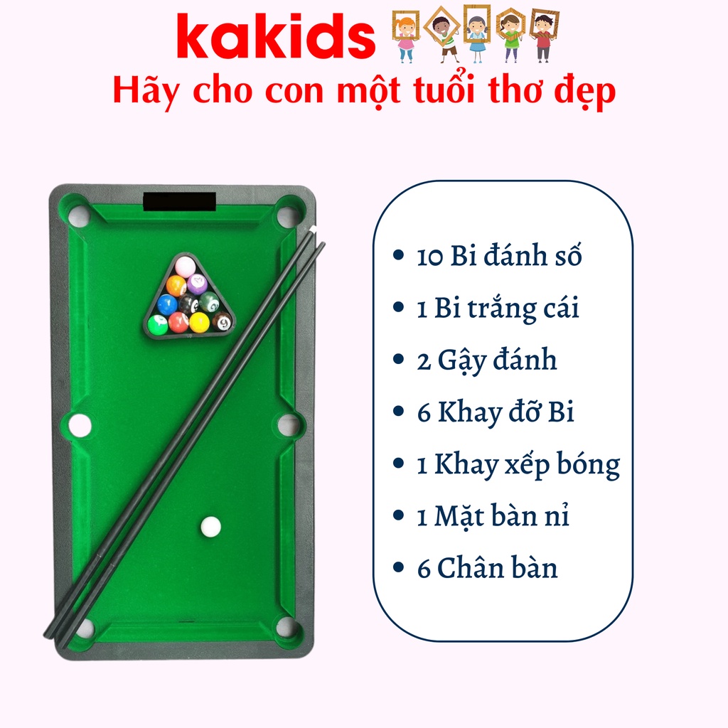 Bàn bi a mini mặt bàn bọc nỉ, bàn bida gồm 2 gậy 11 bi đánh số