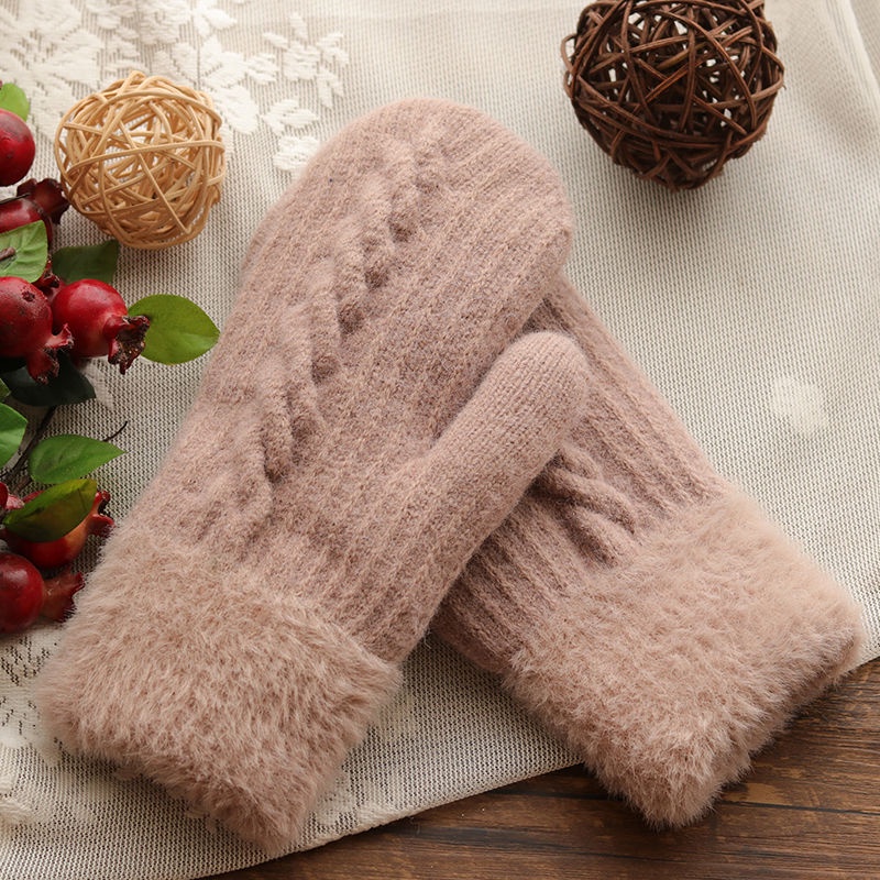 Găng Tay Len Dày Dặn Giữ Ấm Mùa Đông Kiểu Hàn Quốc Dễ Thương Xinh Xắn Cho Nữ