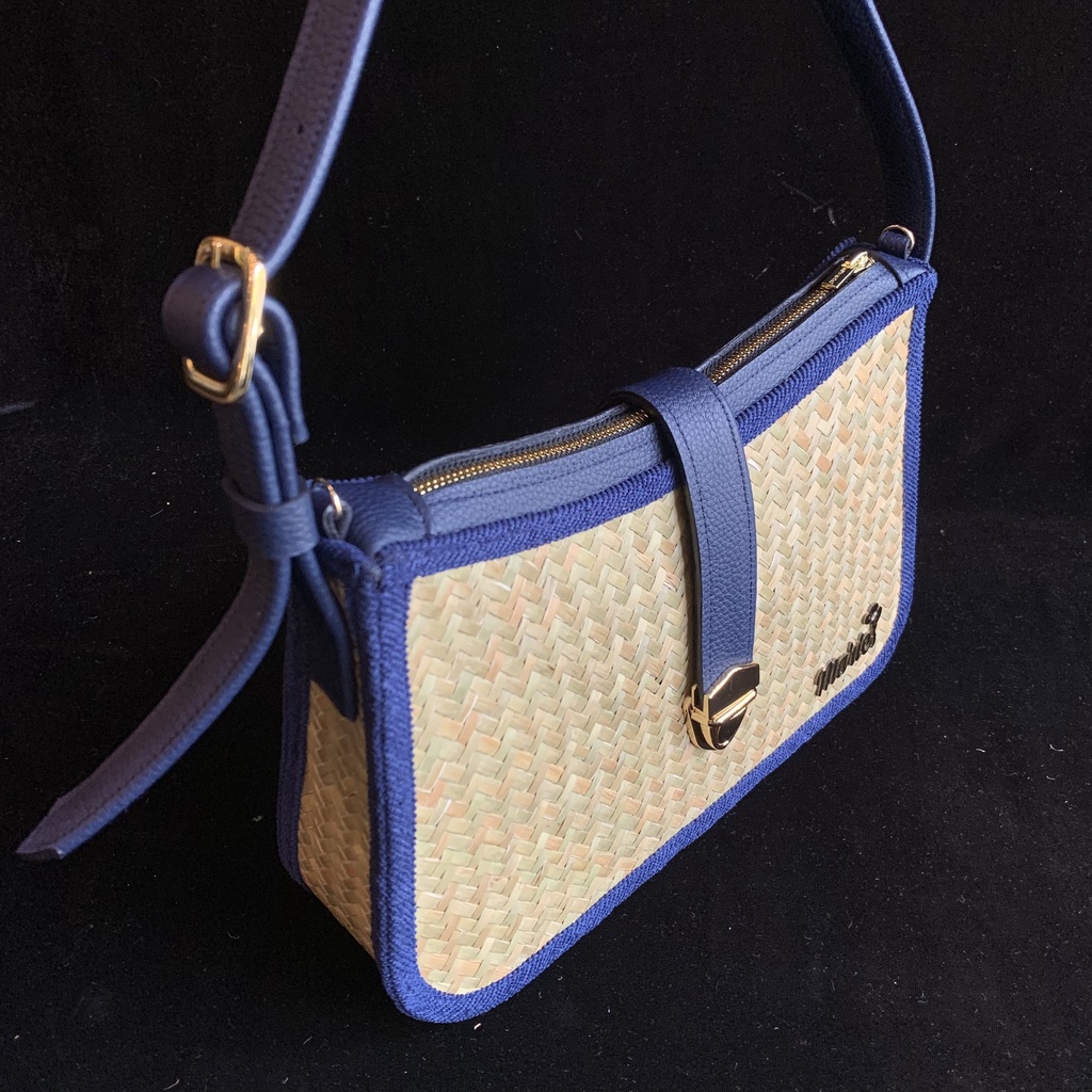 Ví Cỏ Bàng Navy MARIES thời trang phối quai da bền chắc