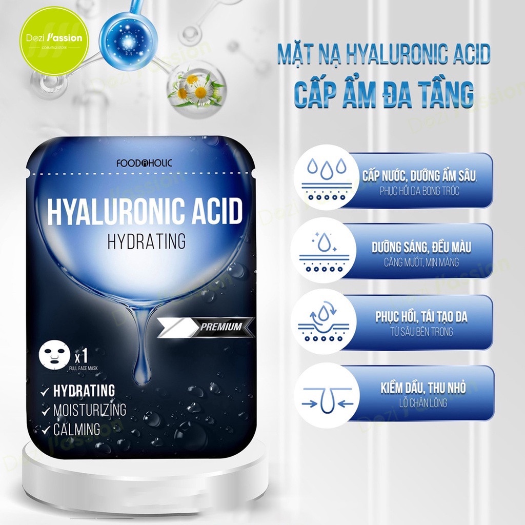 Combo 5 Mặt Nạ Giấy Cấp Ẩm Đa Tầng FOODAHOLIC HYALURONIC ACID HYDRATING MASK 23ml x 5