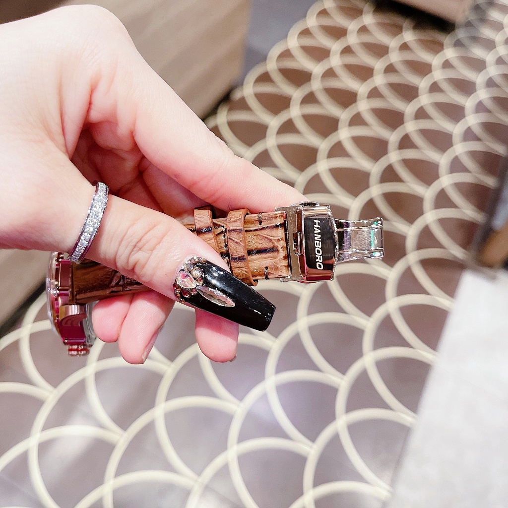 Đồng Hồ Nam Hanboro Automatic  Dây Da Nâu Gân Rose Gold 44mm
