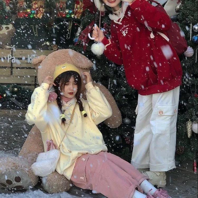 Áo Hoodie Lót Lông Cừu Phong Cách Giáng Sinh Thời Trang Thu Đông