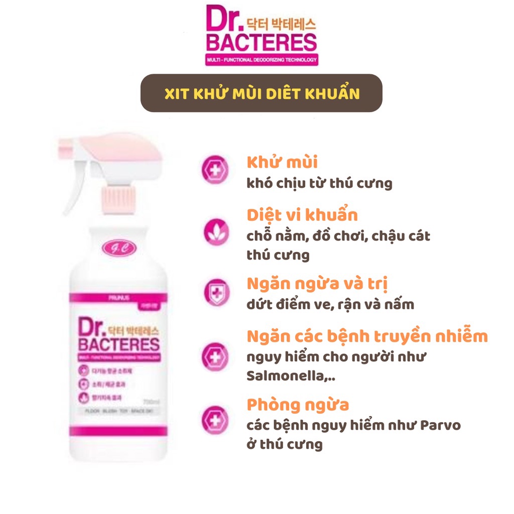 Xịt khử mùi, khử khuẩn Dr Bacteres an toàn cho thú cưng 700ml