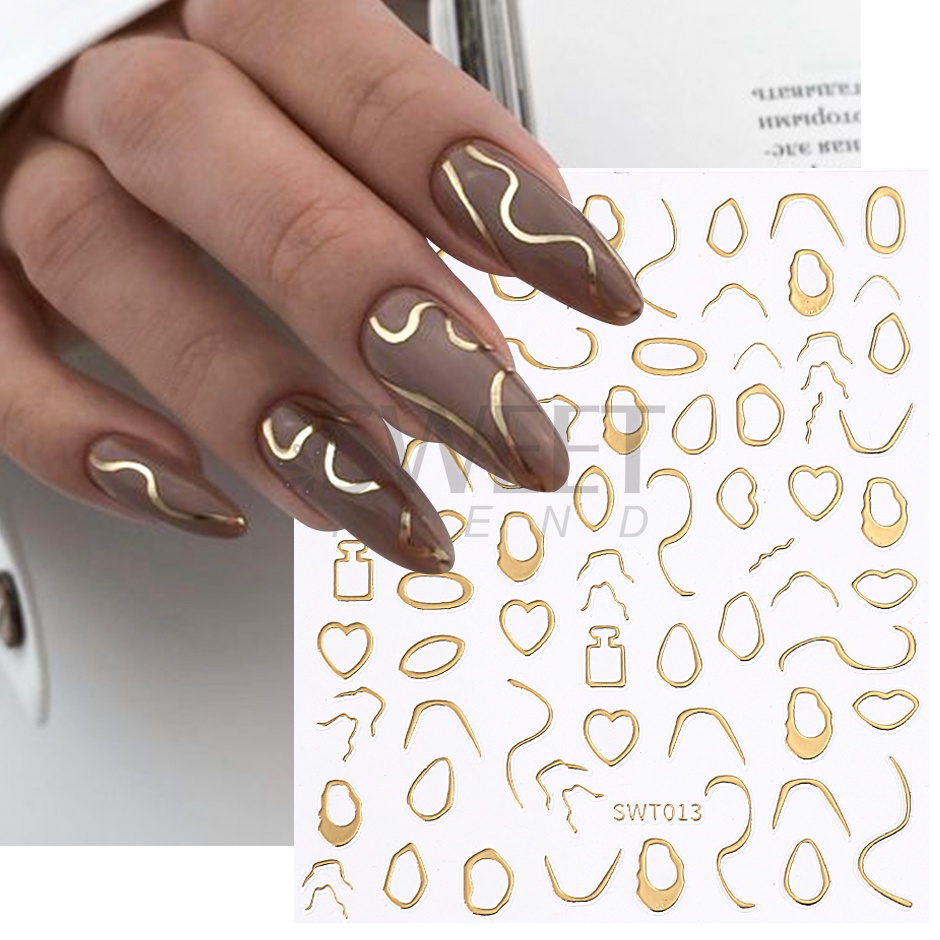 Miếng dán trang trí móng tay 3D STZPRONAIL bằng kim loại mạ vàng họa tiết đá cẩm thạch thiết kế thời trang