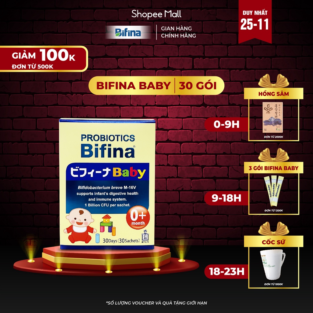 Bifina Baby Nhật Bản - Hộp 30 gói - Phòng ngừa biến chứng cho trẻ sinh non, sinh mổ, dùng sữa công thức
