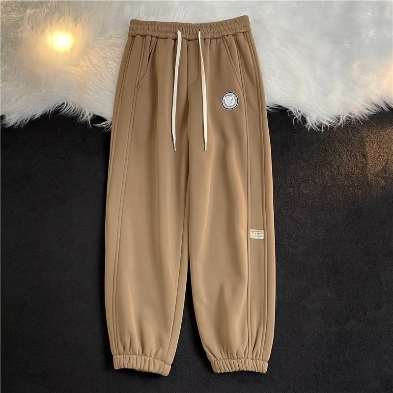 Quần Dài Thể Thao Vải Nhung Dày Màu Trơn Dáng Rộng Phong Cách hip hop Đường Phố Mỹ Hàng Mới