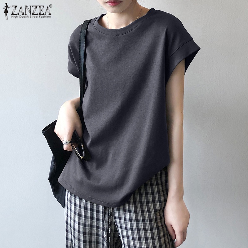 Zanzea Áo Thun Trơn Màu Dáng Rộng Đơn Giản Dễ Phối Đồ Dành Cho Nữ