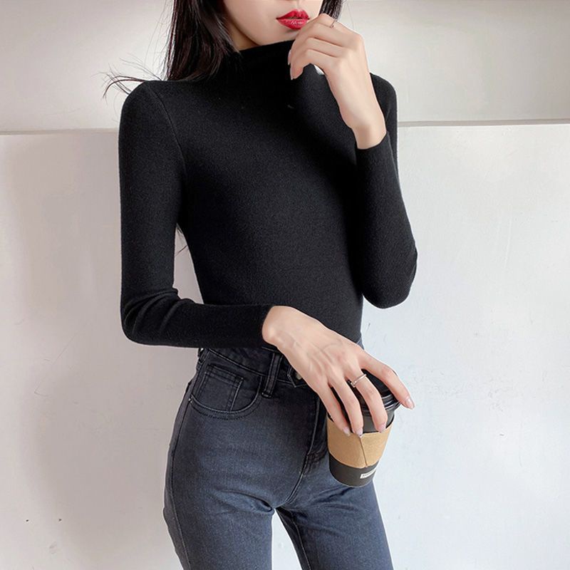 [Giao Ngay] Áo Sweater Cổ Lọ Dáng Ôm Tay Dài Phong Cách Thu Đông Mới Dễ Phối Đồ Cho Nữ