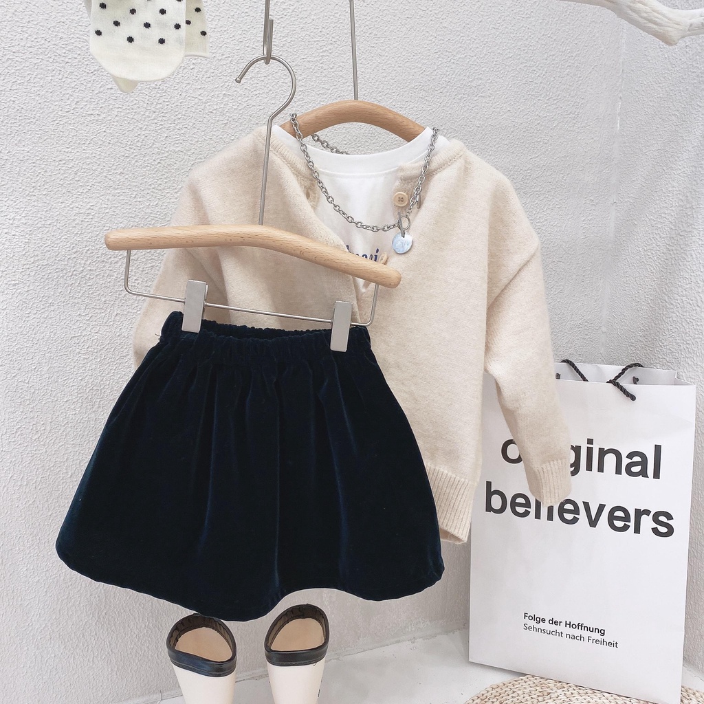 Đầm Nhung Lông Cừu Xếp Ly Màu Trơn Phong Cách Hàn Quốc Thời Trang Mùa Đông Cho Bé Gái