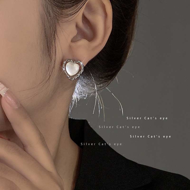 Bông tai Dodder màu bạc hình trái tim đính đá mặt trăng thời trang cho nữ