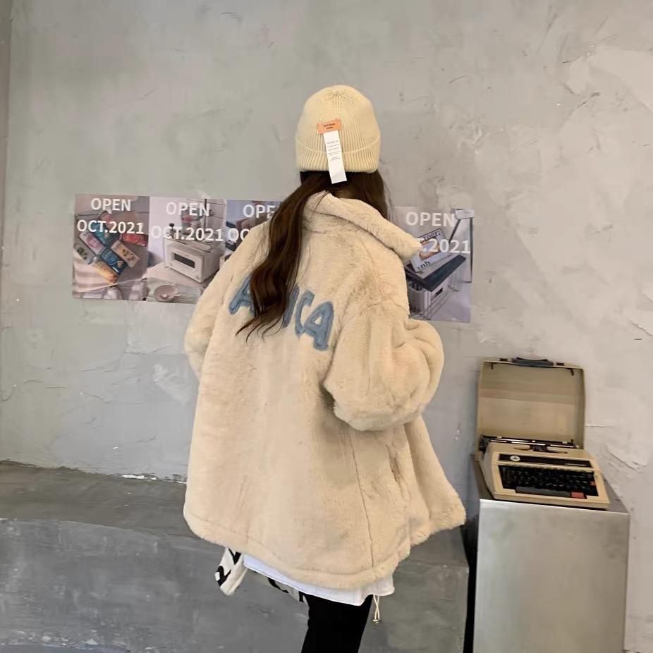 Áo khoác lông có chữ phía sau lưng siêu ấm cho mùa đông Lizhouse A001