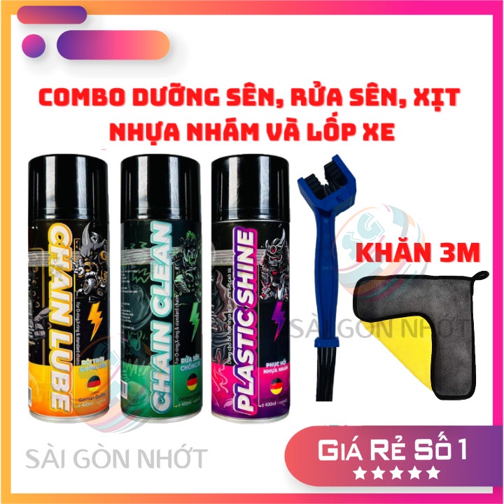 COMBO 3 CHAI Xịt dưỡng sên + Xịt vệ sinh sên + Phục hồi nhựa nhám SPRAYKING 400ML