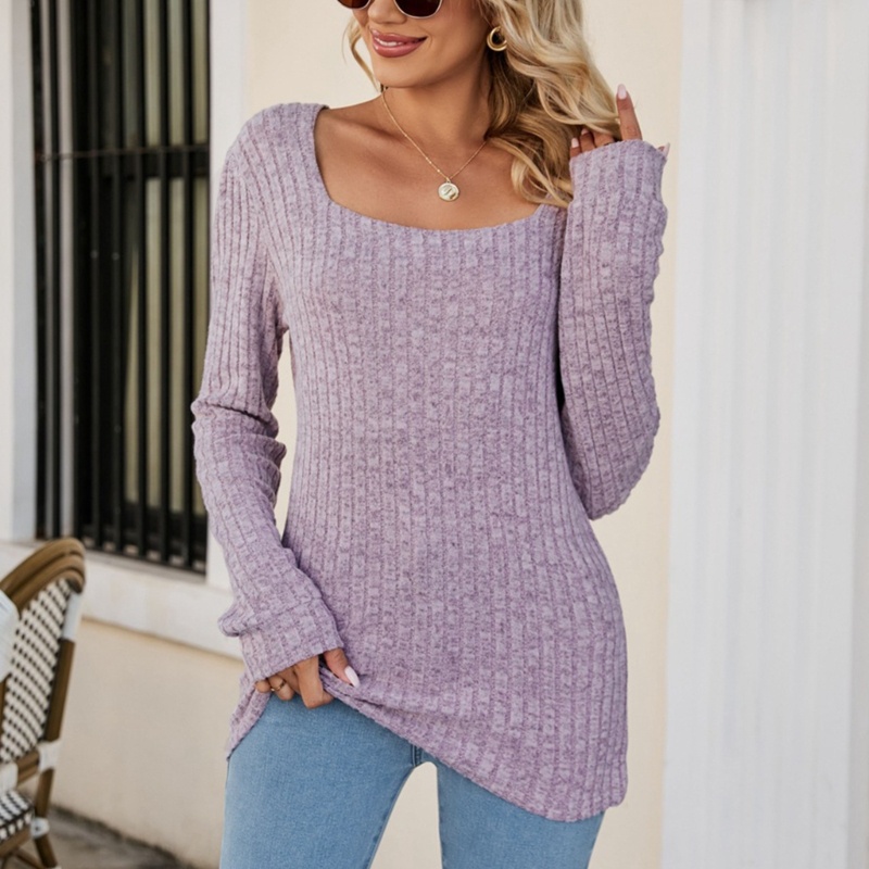 Áo Sweater Dệt Kim Cổ Vuông Mềm Mại Thoáng Khí Thoải Mái Cho Nữ