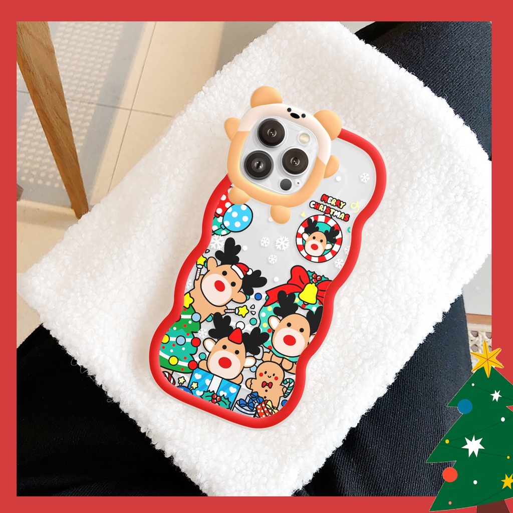 Ốp điện thoại iphone viền gấu lượn sóng Happy Noel 6/6plus/6s/6splus7/7plus/8/8plus/x/xr/xs/11/12/13/pro/max/plus/promax