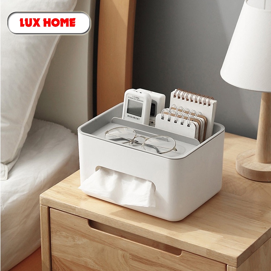 Hộp đựng giấy ăn để bàn LUXHOME có ngăn để đồ đa năng, chất liệu nhựa PP cao cấp