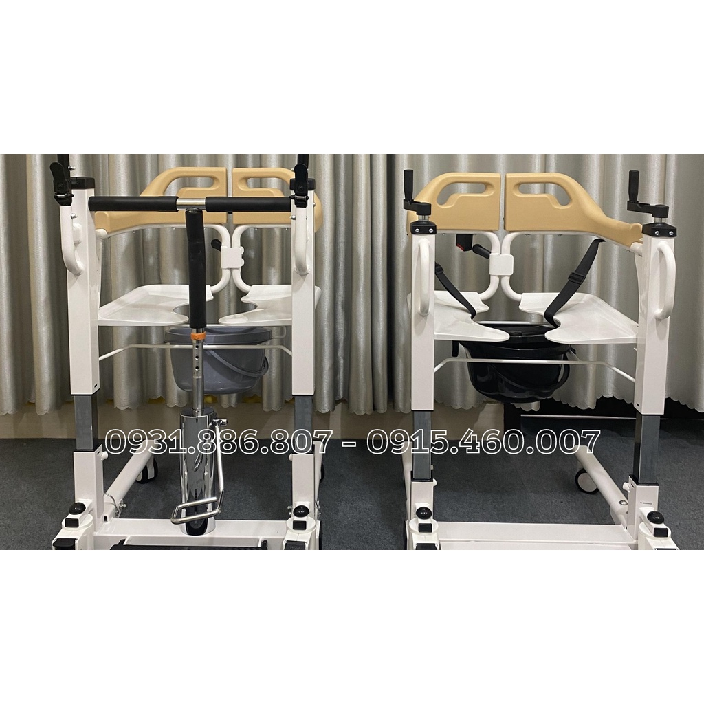Xe nâng hạ bệnh nhân có bô vệ sinh, xe lăn ghép 2 mảnh, xe lăn