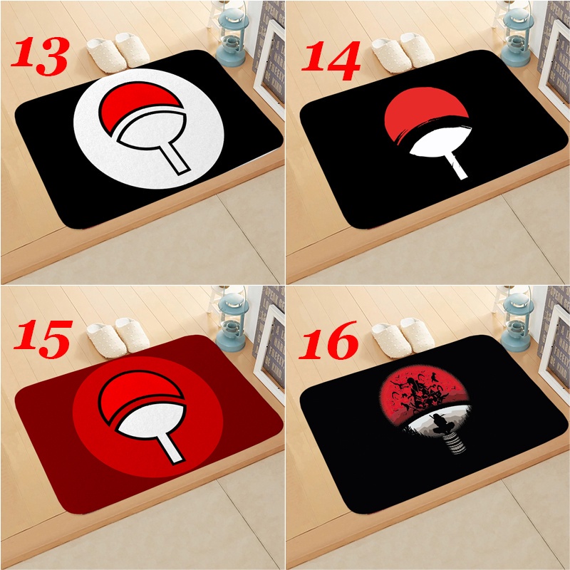 Thảm lót cửa chùi chân Chống Trượt In Logo Naruto Uchiha Clan Itachi Nhật Bản 60x40cm