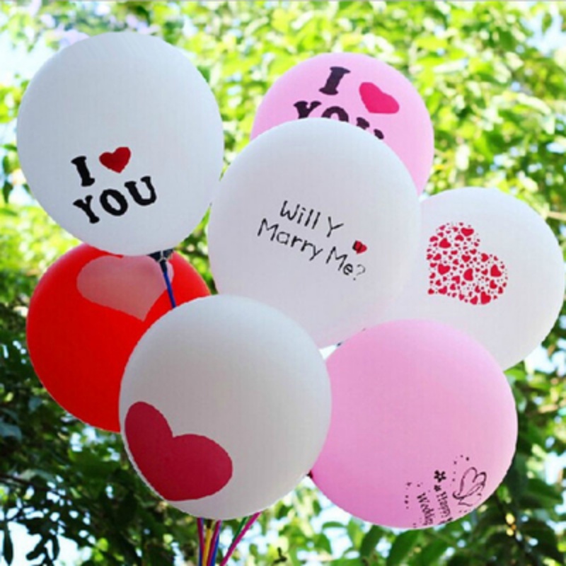 Set 10 Bong Bóng Cao Su 12 Inch Hình Trái Tim In Chữ I Love You Dùng Để Trang Trí Tiệc Cưới / Sinh Nhật