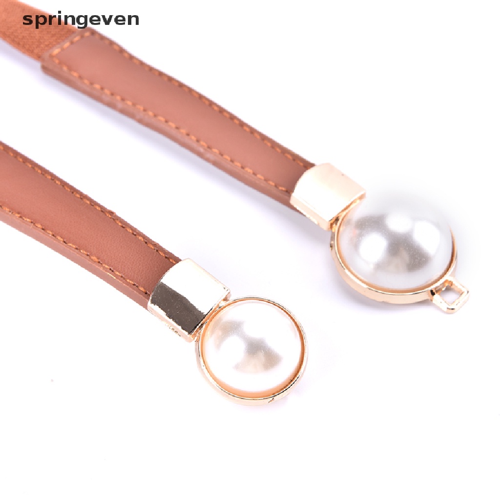 Thắt Lưng Da PU Bản Nhỏ Co Giãn Đính Ngọc Trai Sáng Tạo