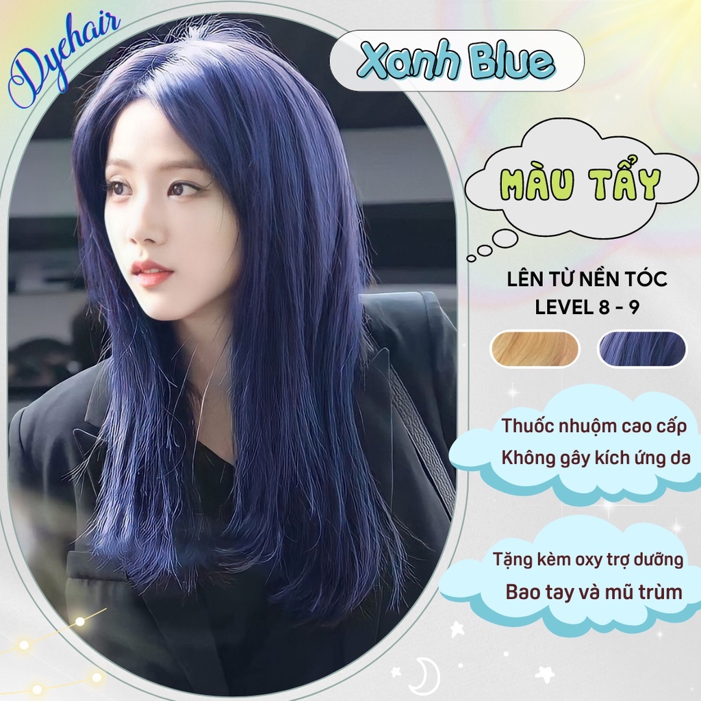 Thuốc nhuộm tóc, thuốc nhuộm tóc màu Xanh Blue, DYE HAIR, tặng kèm oxy trợ dưỡng và bao tay