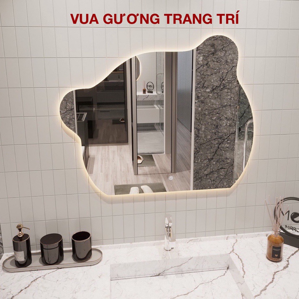 Gương đầu gấu decor phòng tắm, bàn trang điểm VUA GƯƠNG có led cảm ứng (FULL phụ kiện)