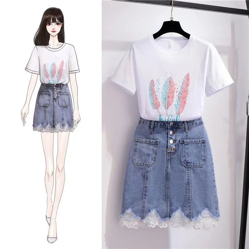 Set Áo Sơ Mi Tay Lửng + Chân váy jean Phối Ren Thời Trang Mùa Hè Mới 2022 Dành Cho Bạn Nữ