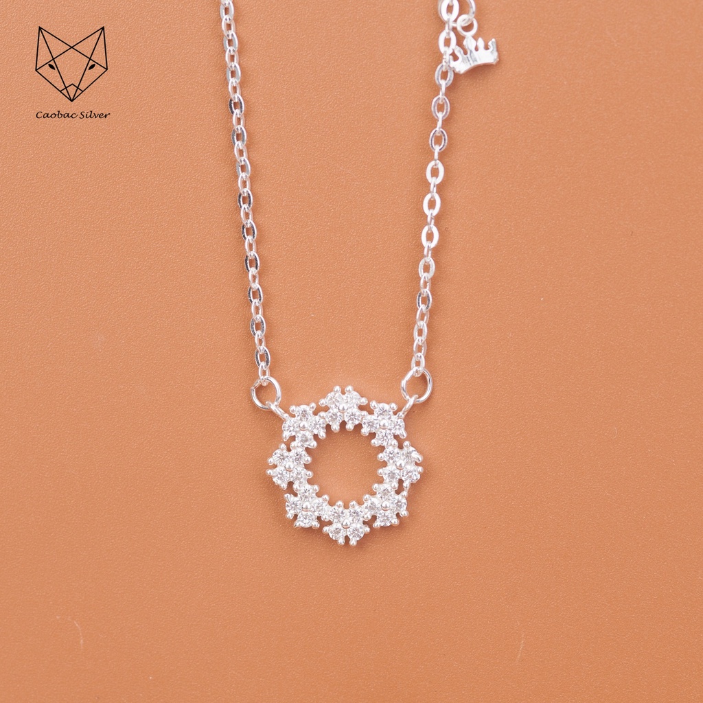 Dây Chuyền Bạc Ta Cao Cấp CaoBac Silver Tròn Rỗng Hàng Hoa Đính Đá Lấp Lánh Thanh Lịch, Tinh Tế Dành Cho Bạn Gái
