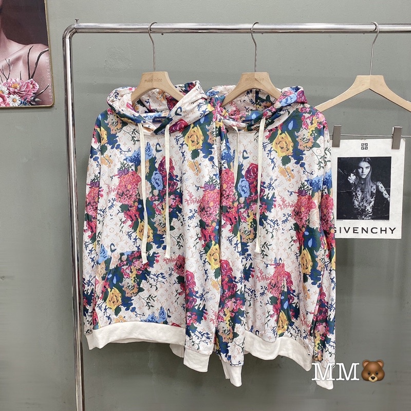 Áo nỉ hodie hoa độc lạ chất hoạ tiết hoa phối màu