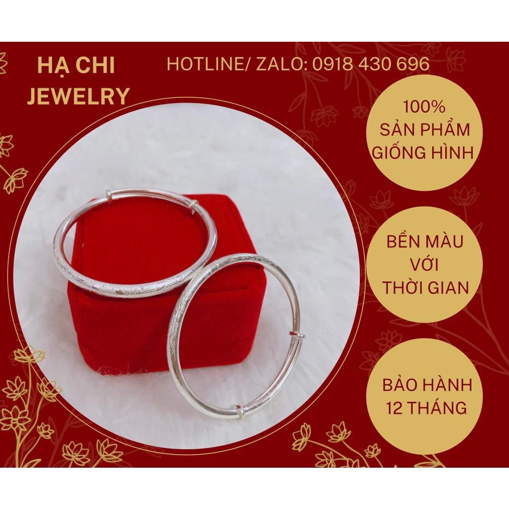 Kiềng tay vòng tay chạm khắc họa tiết hình rồng điều chỉnh bạc ta cho người lớn ( Bản dày đẹp) - Hạ Chi Jewel KT1112